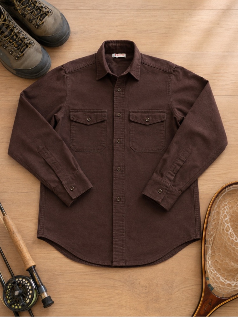 Vintage Orvis Mens M Brown Heavy Cotton Utility Shirt Workwear Heritage Outdoor